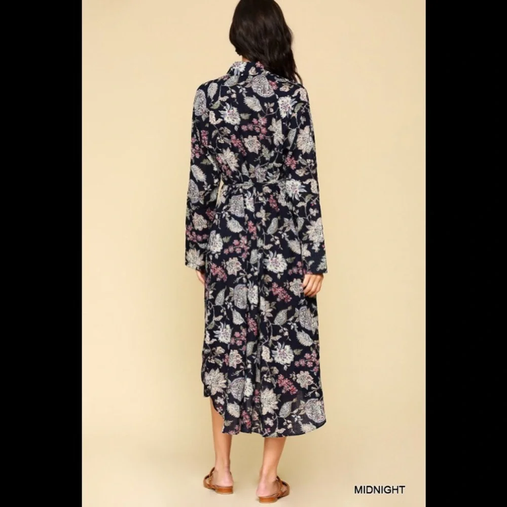 Floral printed collared midi dress with ti… - Picture 10 of 11